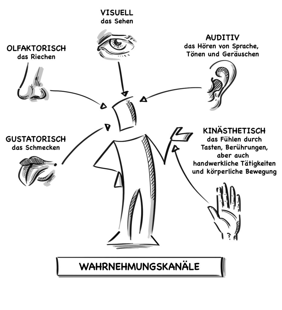 Die menschlichen Wahrnehmungskanäle: VAK - visuell, auditiv und kinästhetisch sind Teil der VAK-Coachingausbildung
